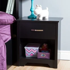 Nightstands>South Shore 1-Drawer Nightstand - Fusion Pure Black