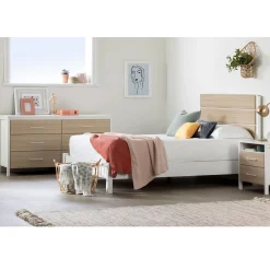 Online 2-Drawer Nightstand - Munich White and Soft Elm Nightstands