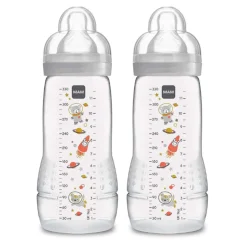 Breastfeeding|Bottles & Nipples>Mam Baby Easy Active Bottle 4m+ 11oz 2-Pack - Grey