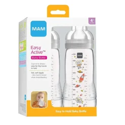 Breastfeeding|Bottles & Nipples>Mam Baby Easy Active Bottle 4m+ 11oz 2-Pack - Grey