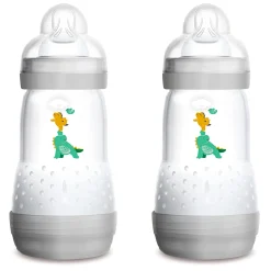 Breastfeeding|Bottles & Nipples>Mam Baby Easy Start Anti-Colic Baby 9oz Bottle (2) - Grey/Ivory