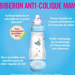 Breastfeeding|Bottles & Nipples>Mam Baby Easy Start Anti-Colic Baby 9oz Bottle (2) - Grey/Ivory