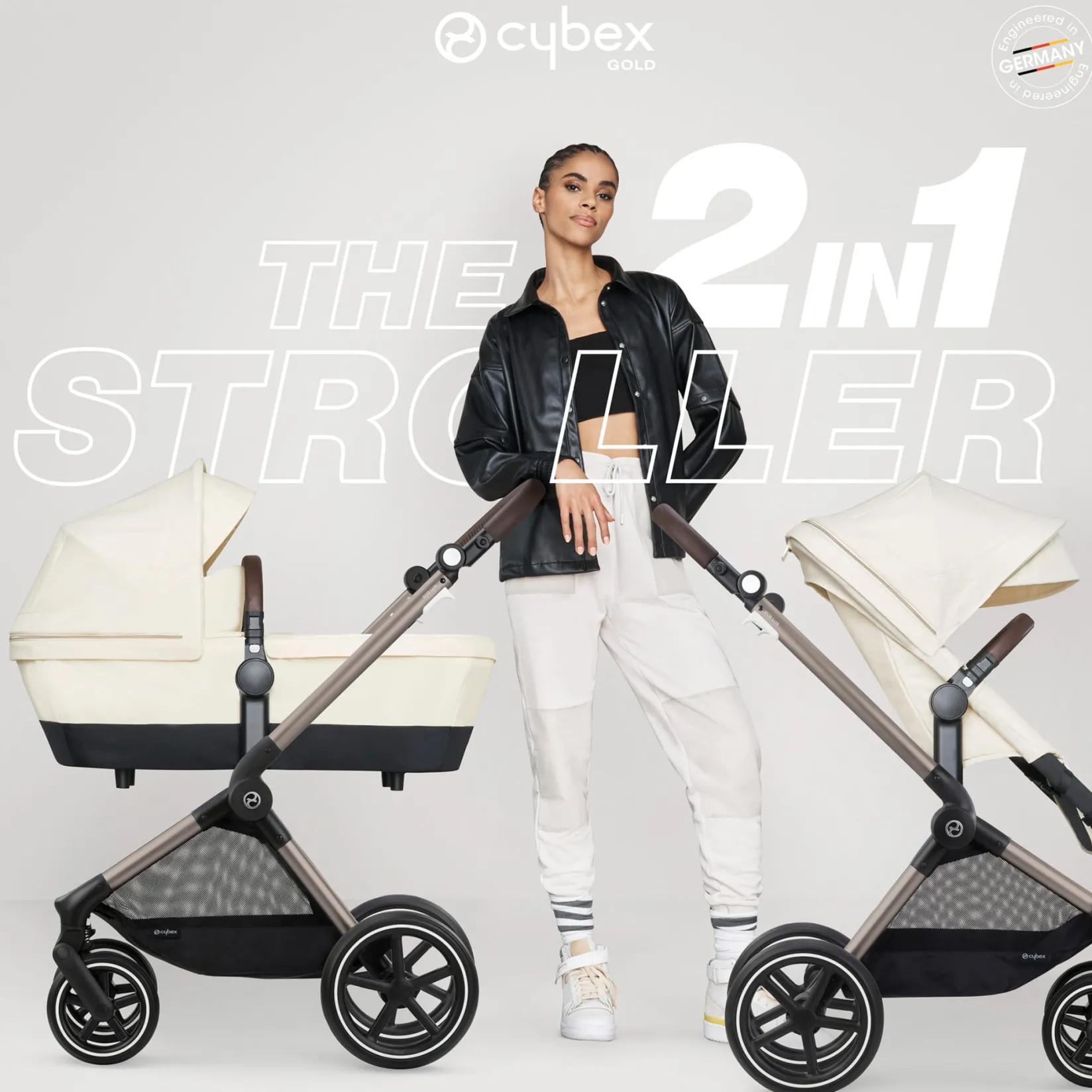 Strollers|Strollers & Trailers>Cybex EOS Lux 2-in-1 Stroller - Seashell Beige