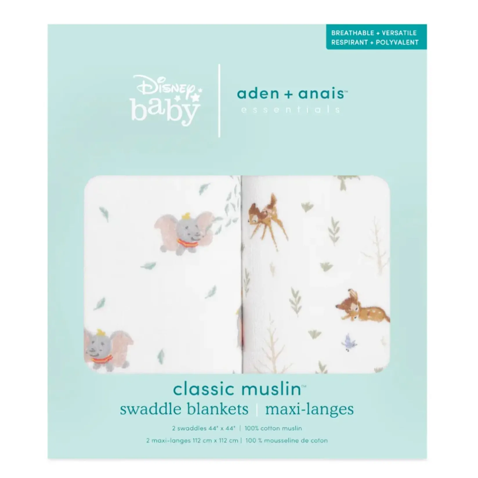Blankets|Blankets>Aden + Anais Essentials Cotton Muslin Swaddles 2 Pack - Disney™ Bambi / Dumbo