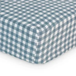 Sheets|Bedding>Lulujo Fitted Crib Sheet - Navy Gingham