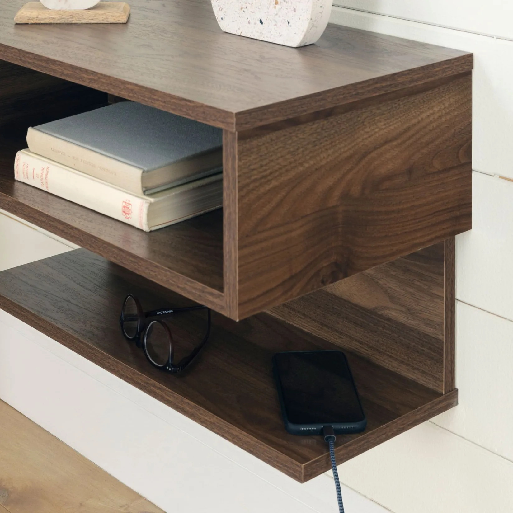 Nightstands>South Shore Floating Nightstand - Sazena Natural Walnut