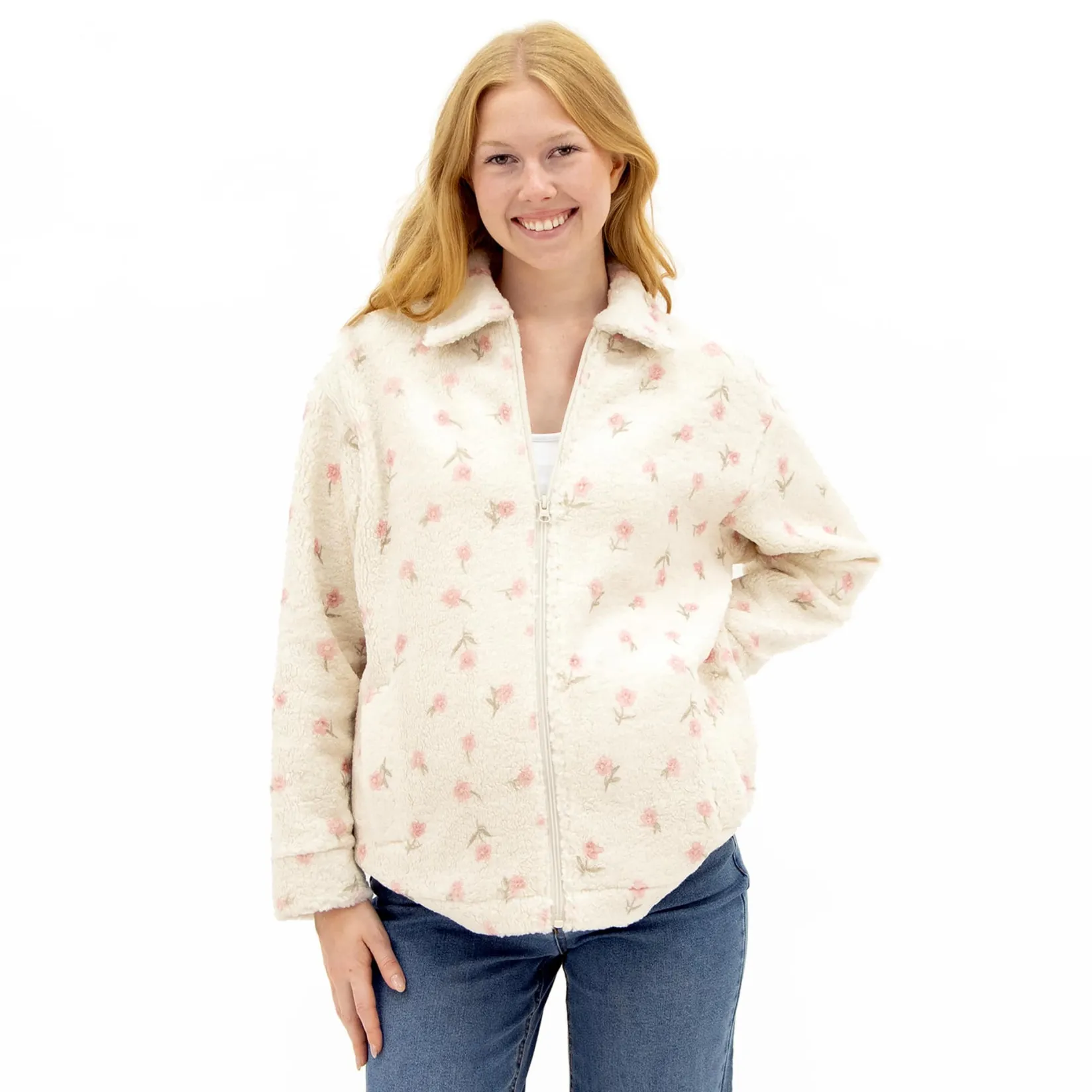 Outlet Floral Sherpa Jacket Tops