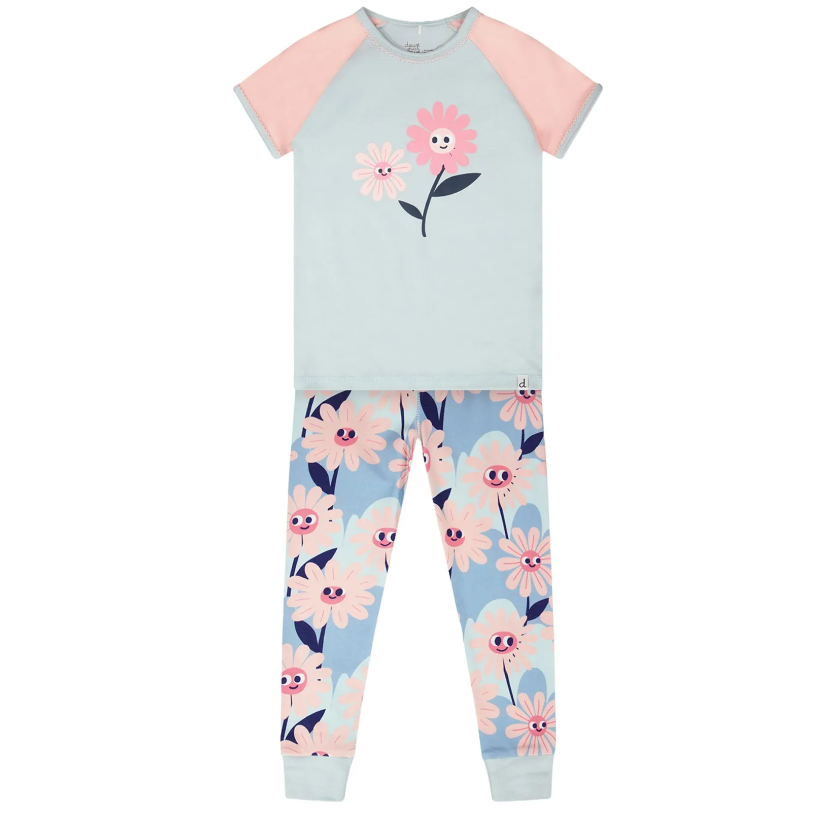 Pajamas & Bathrobes>Deux par Deux Flowers Pajama Set 2-6 Mint