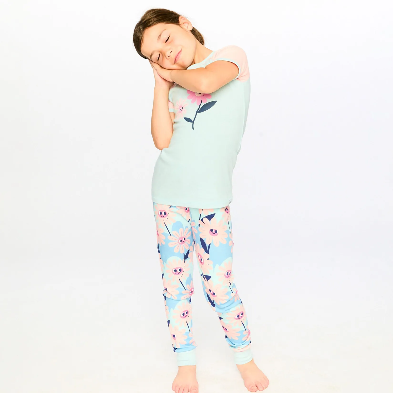 Pajamas & Bathrobes>Deux par Deux Flowers Pajama Set 2-6 Mint