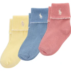 Socks|Underwear & Socks>Polo Ralph Lauren Fold Over Cuff Socks (3) 6-24m Pink