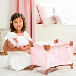Dolls>Babi Folding Playpen for Baby Doll - Pink Stars