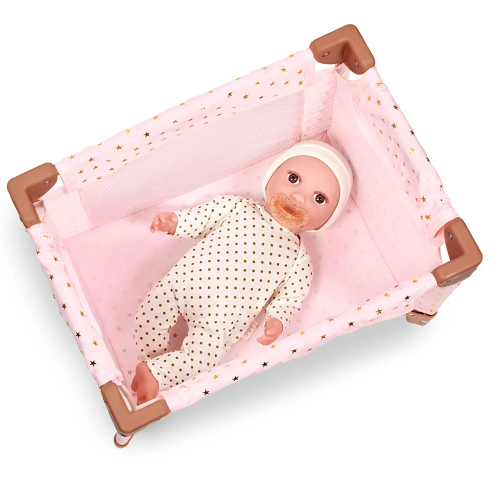Dolls>Babi Folding Playpen for Baby Doll - Pink Stars