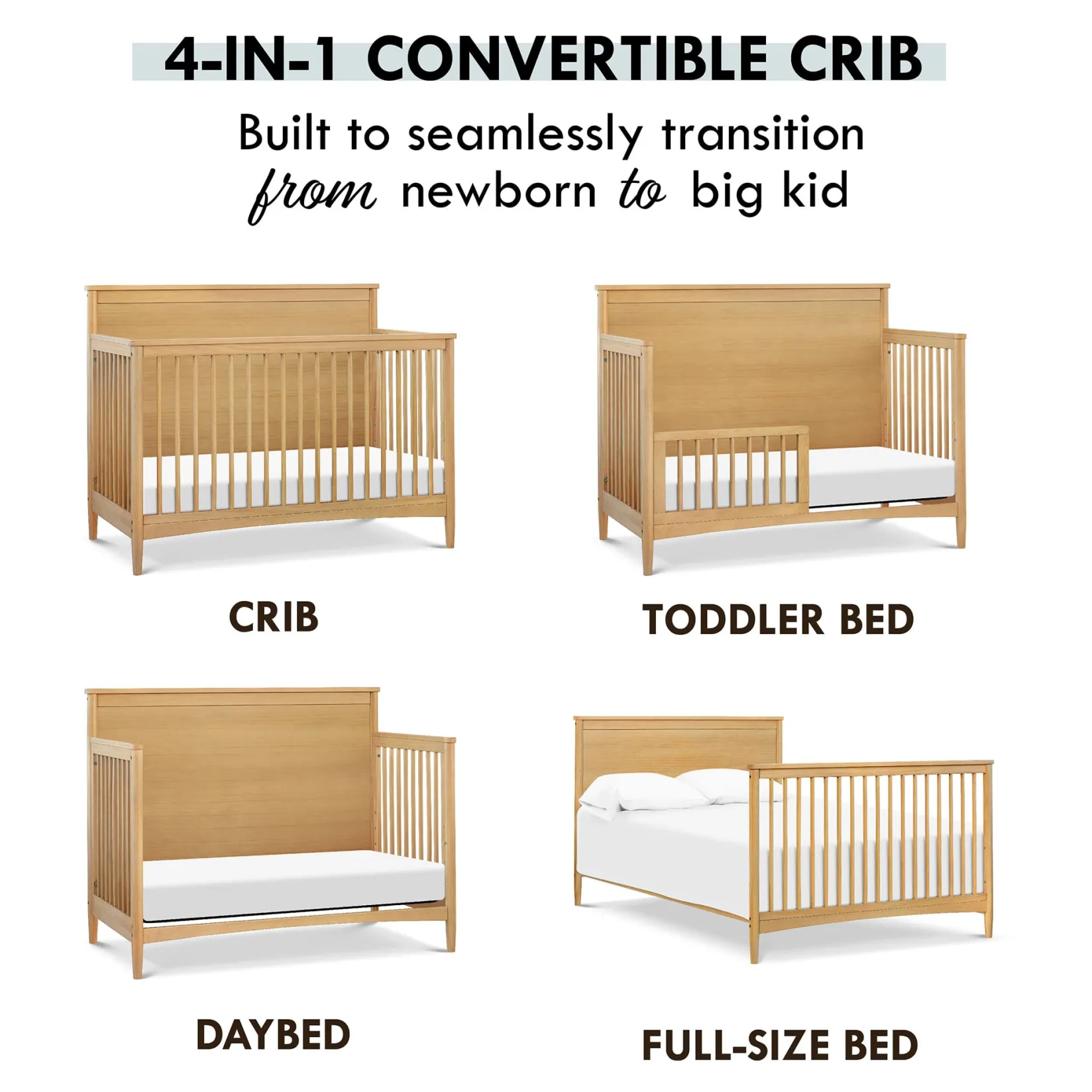 Frem 4-in-1 Convertible Crib - Honey Cribs & Mattresses|Cribs & Mattresses