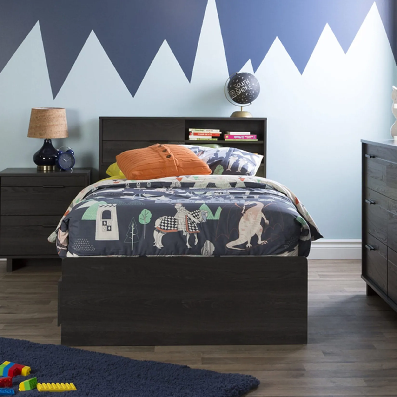 Discount Fynn Twin Headboard with Storage - Gray Oak Twin, Full & Queen Beds