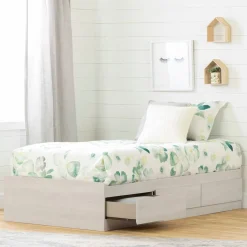 Twin, Full & Queen Beds>South Shore Fynn Twin Mates Bed with 3 Drawers - Winter Oak