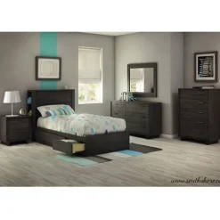 Twin, Full & Queen Beds>South Shore Fynn Twin Mates Bed with 3 Drawers - Gray Oak