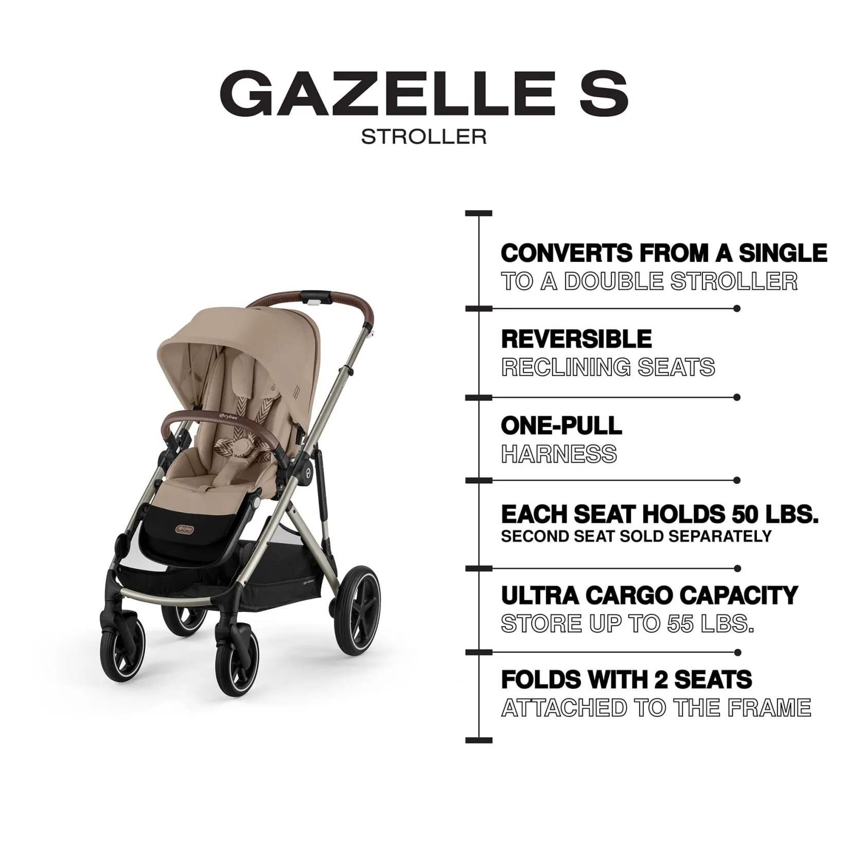 Strollers|Strollers & Trailers>Cybex Gazelle S 2 Stroller - Taupe Frame with Almond Beige Seat