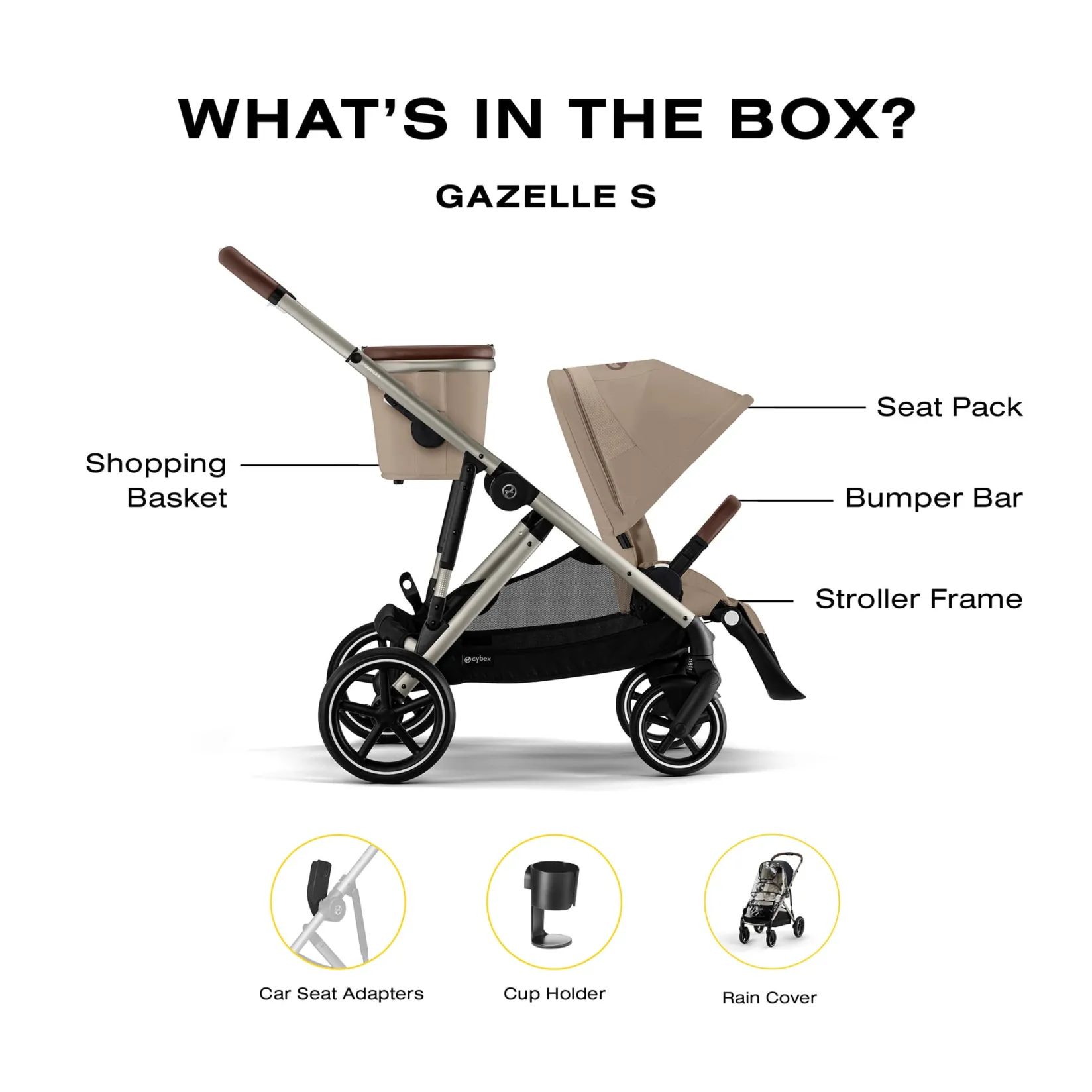 Strollers|Strollers & Trailers>Cybex Gazelle S 2 Stroller - Taupe Frame with Almond Beige Seat