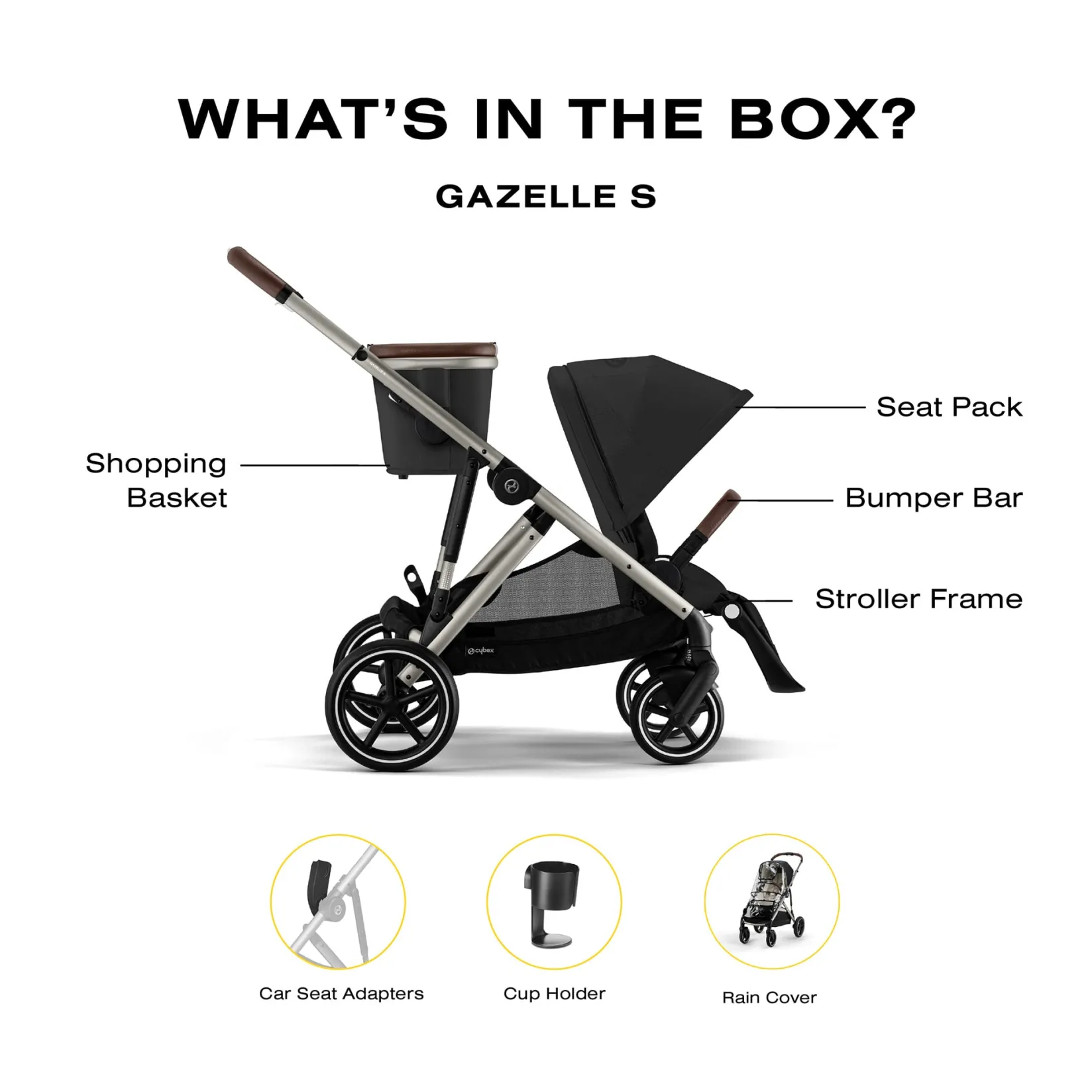 New Gazelle S Stroller - Taupe Frame with Moon Black Seat Kids Strollers|Strollers & Trailers