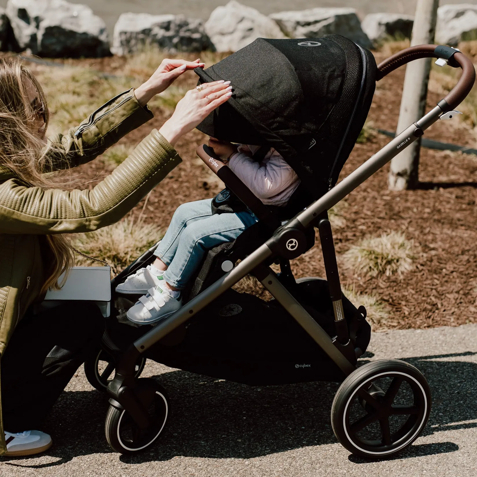 New Gazelle S Stroller - Taupe Frame with Moon Black Seat Kids Strollers|Strollers & Trailers