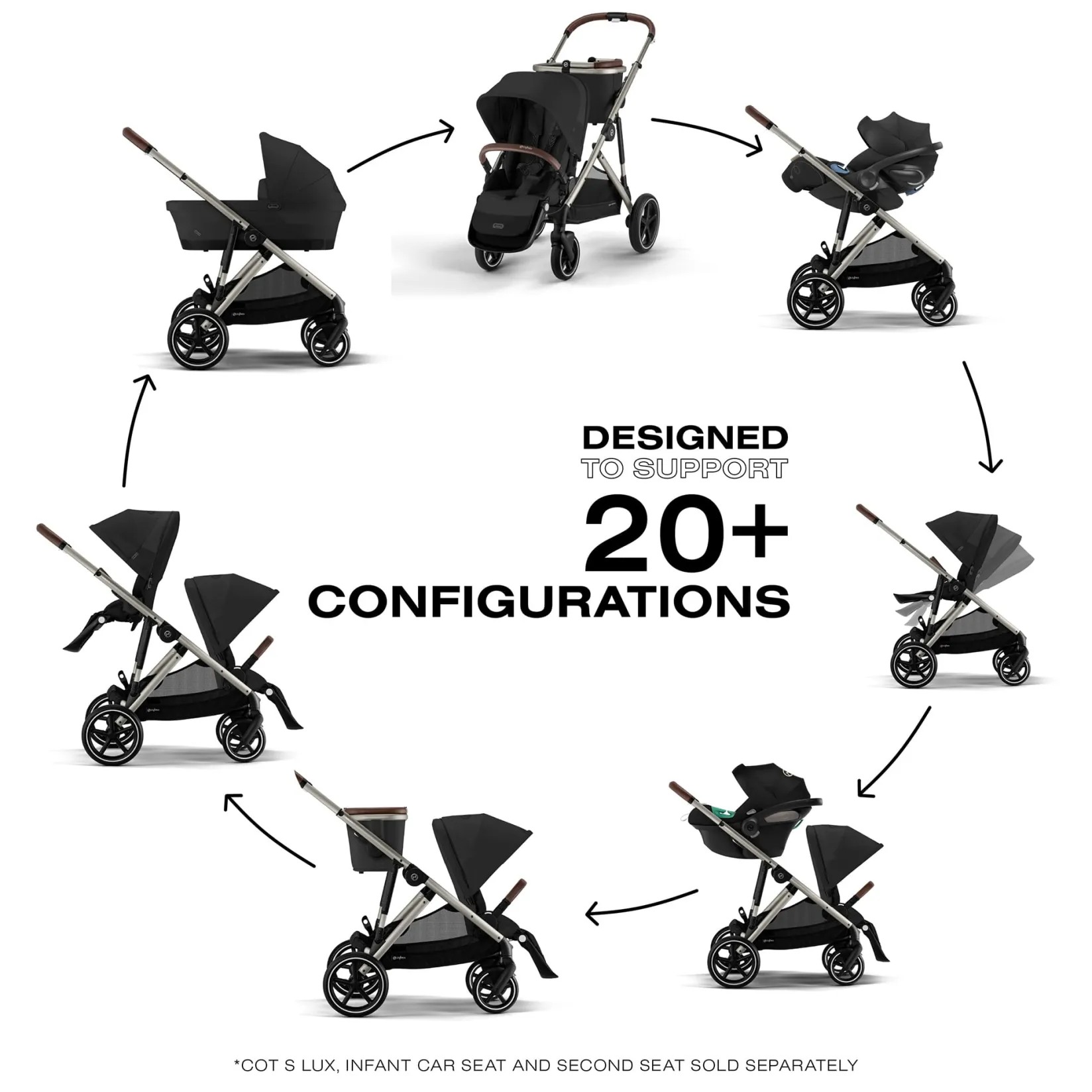 New Gazelle S Stroller - Taupe Frame with Moon Black Seat Kids Strollers|Strollers & Trailers