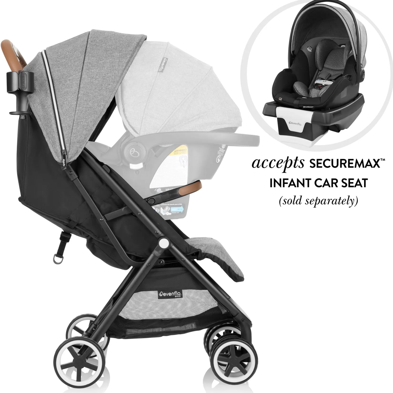 Strollers|Strollers & Trailers>Evenflo GOLD Otto Self-Folding Lightweight Travel Stroller - Moonstone Gray