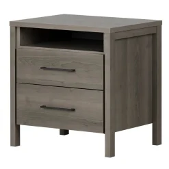 Nightstands>South Shore Gravity 2-Drawer Nightstand with Storage - Gray Maple