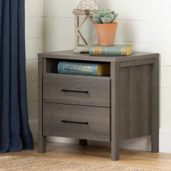 Nightstands>South Shore Gravity 2-Drawer Nightstand with Storage - Gray Maple