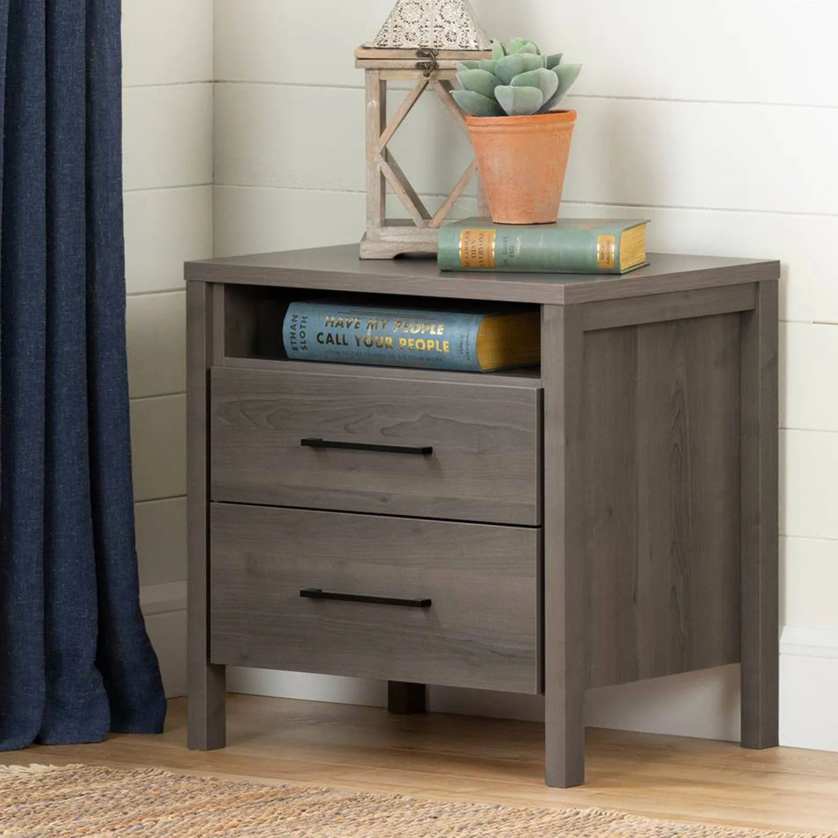Nightstands>South Shore Gravity 2-Drawer Nightstand with Storage - Gray Maple