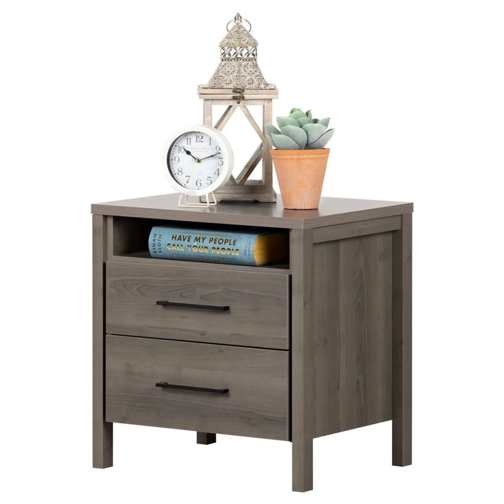 Nightstands>South Shore Gravity 2-Drawer Nightstand with Storage - Gray Maple