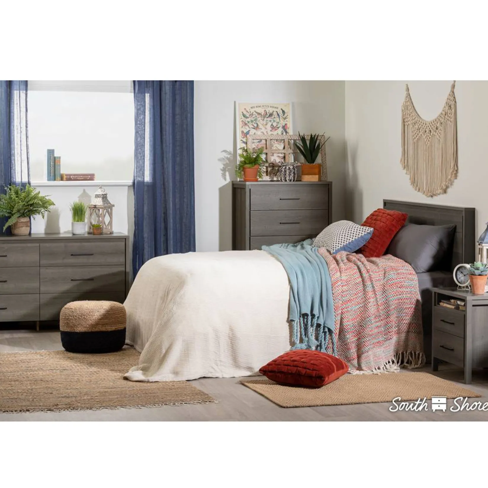 Nightstands>South Shore Gravity 2-Drawer Nightstand with Storage - Gray Maple