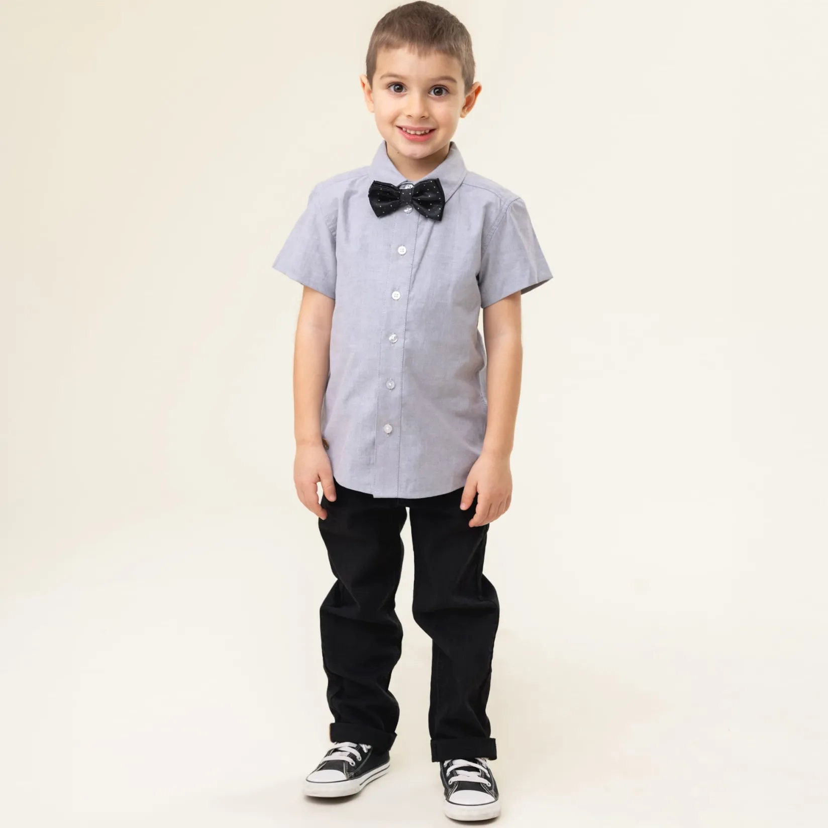 Tops>Nano Bow Tie Shirt 2-12y Grey
