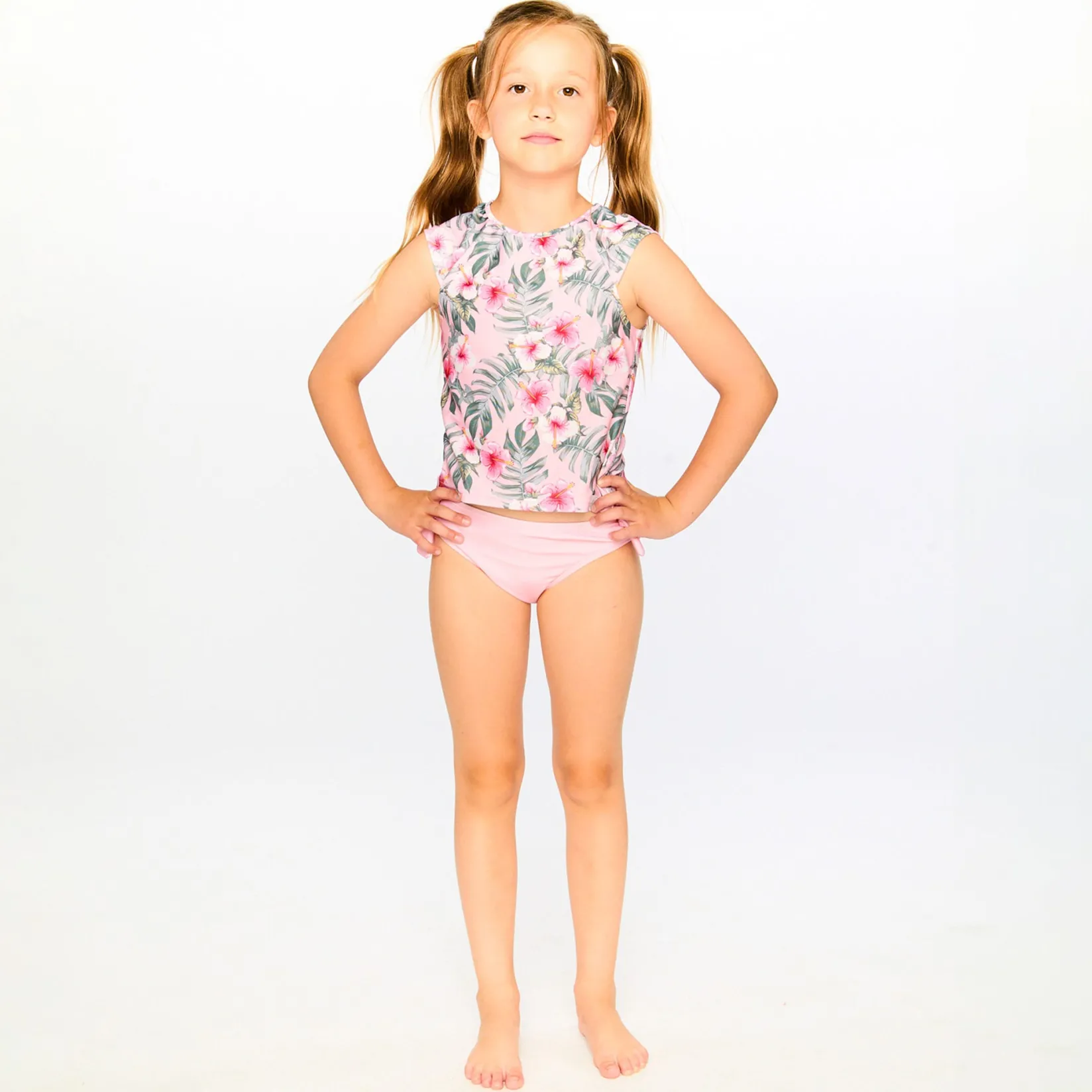 Swimsuits>Deux par Deux Hibiscus Tankini 2-6 Pink