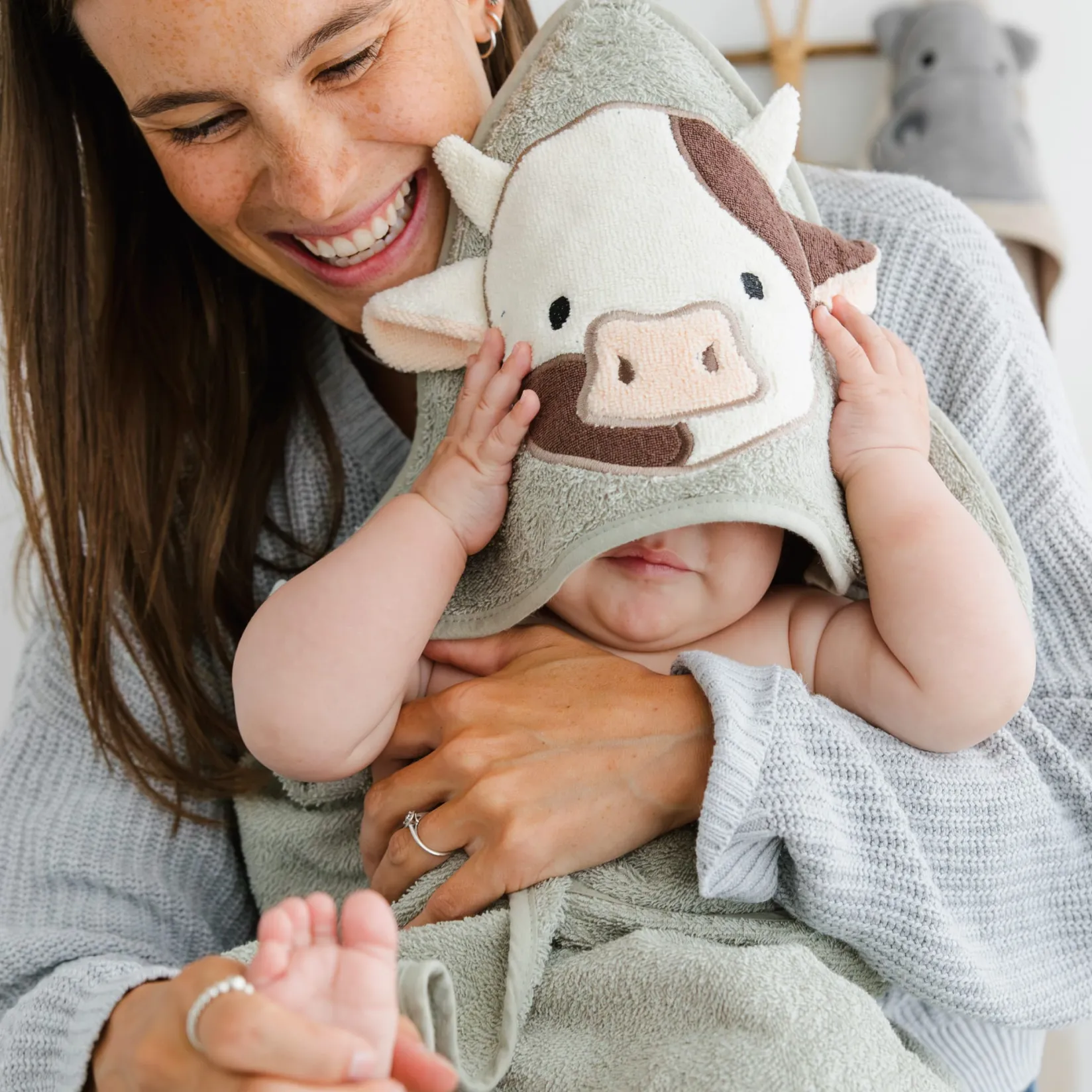 Towels & Wipes|Towels & Wipes>Perlimpinpin Hooded Towel - Cow