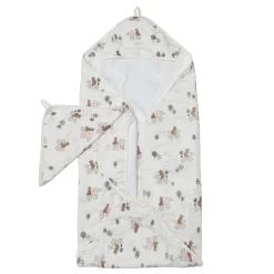 Muslin Products|Towels & Wipes>Loulou Lollipop Hooded Towel Set - Bears on Bike