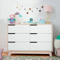 Hudson 6-Drawer Double Dresser - Washed Natural / White Storage Furniture