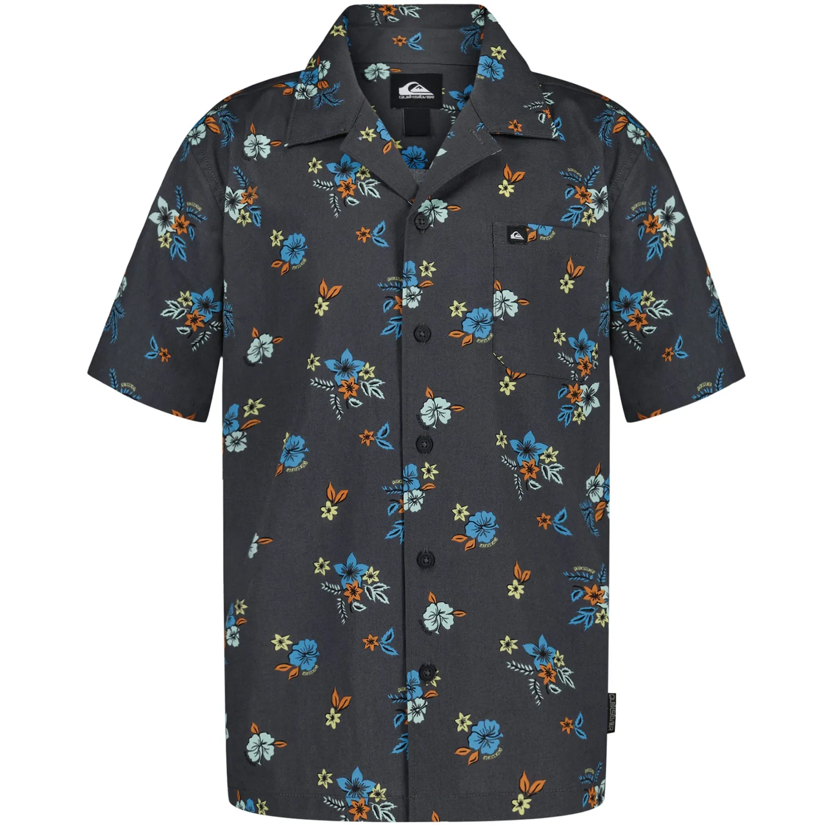 Tops>Quiksilver Island Flowers Camp Shirt 8-20 Black
