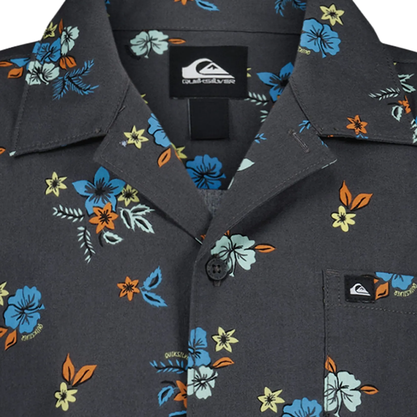 Tops>Quiksilver Island Flowers Camp Shirt 8-20 Black