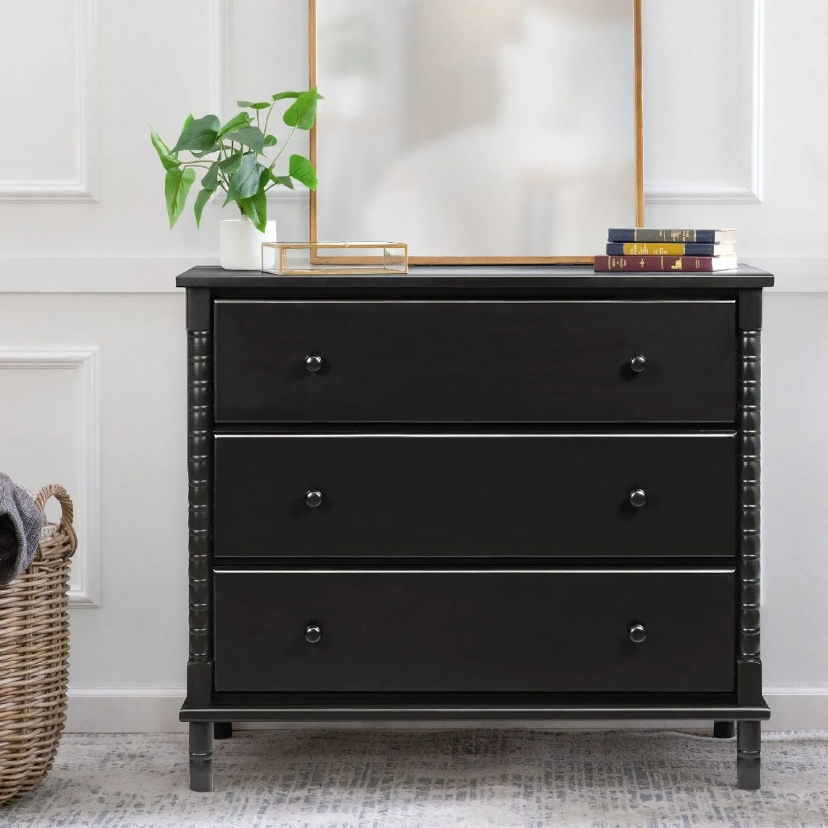 Hot Jenny Lind Spindle 3-Drawer Dresser - Ebony Black Storage Furniture