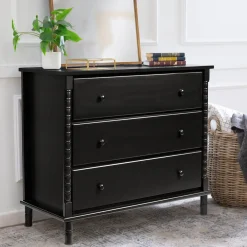 Hot Jenny Lind Spindle 3-Drawer Dresser - Ebony Black Storage Furniture