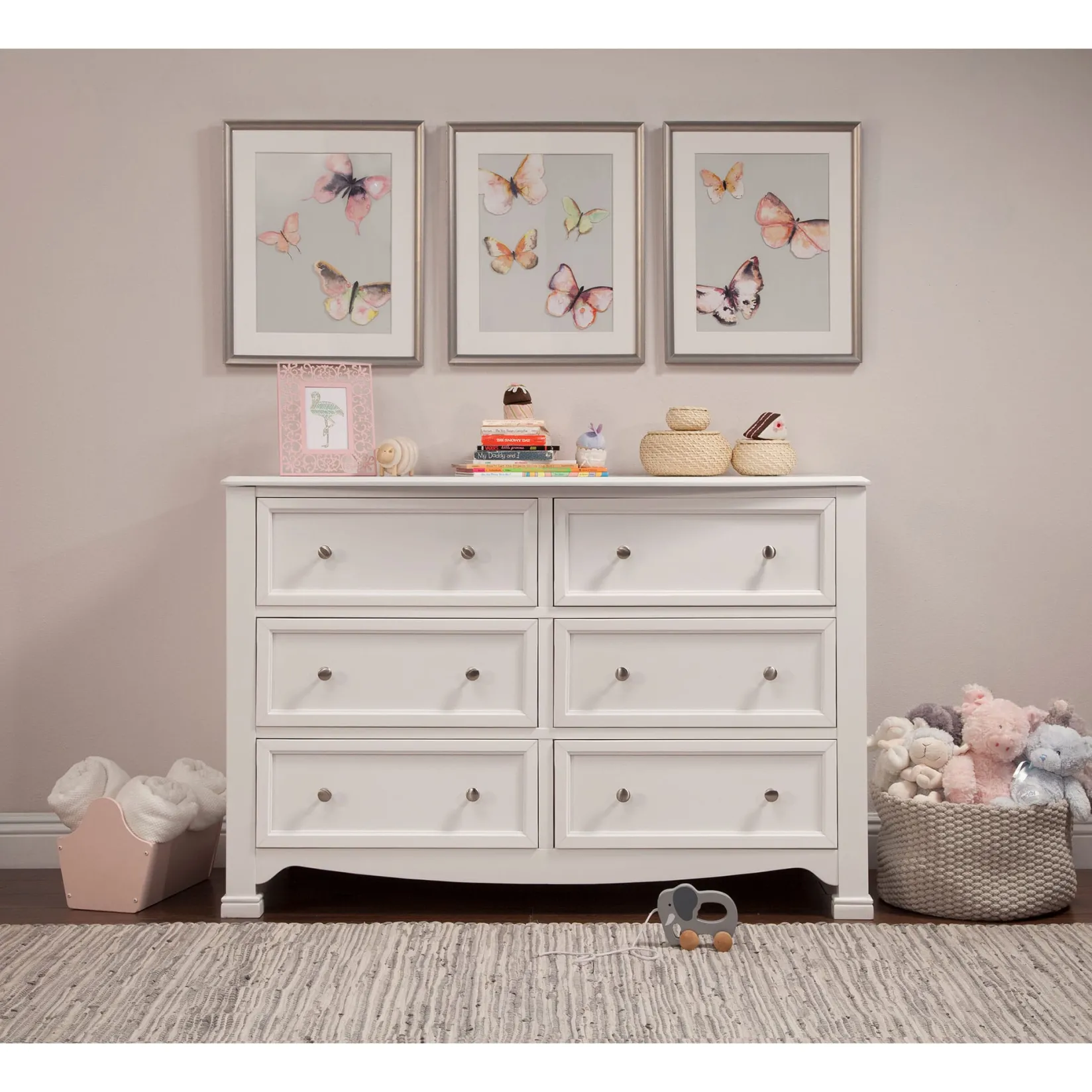 Sale Kalani 6-Drawer Double Wide Dresser - White Finish Storage Furniture