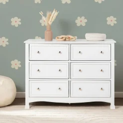 Sale Kalani 6-Drawer Double Wide Dresser - White Finish Storage Furniture
