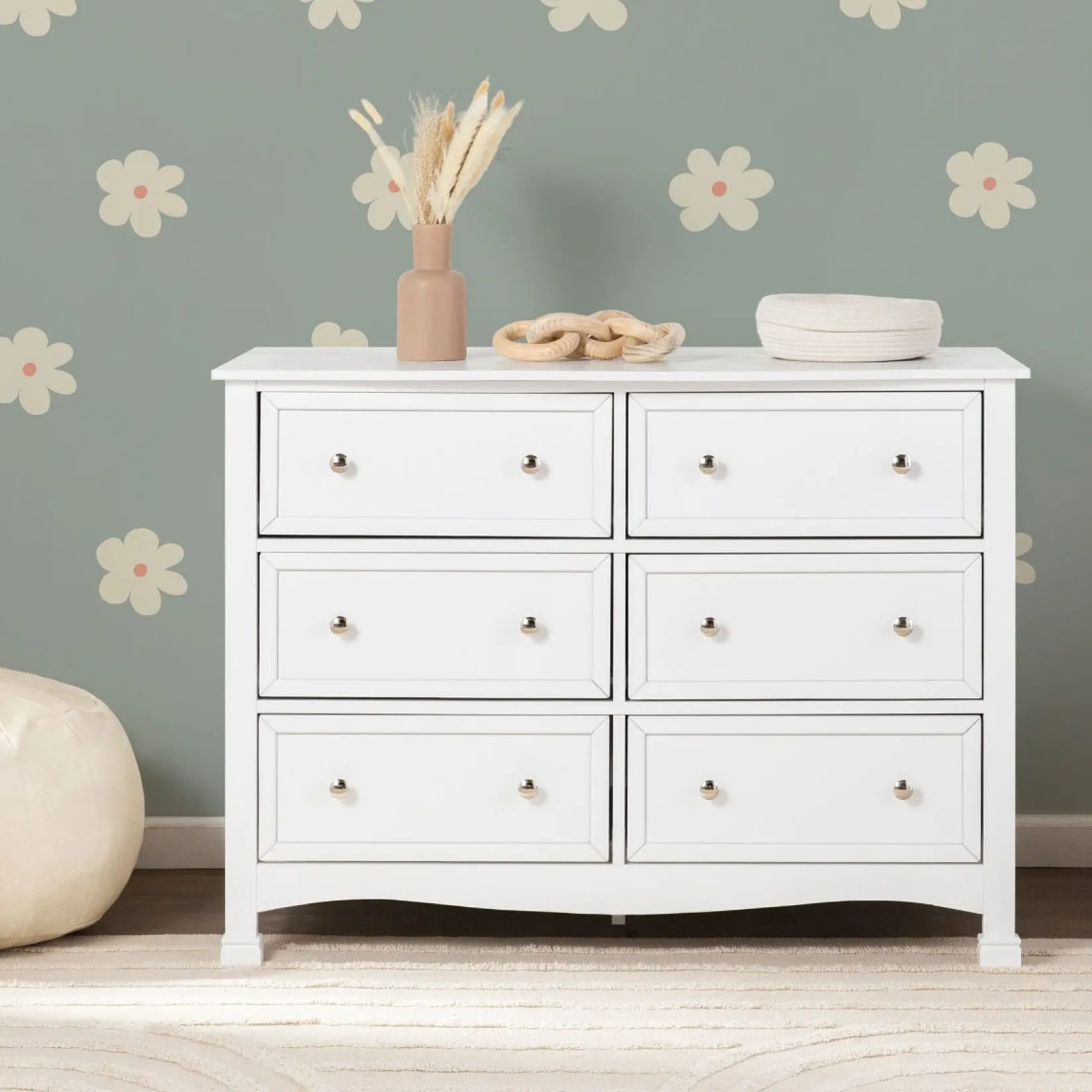 Sale Kalani 6-Drawer Double Wide Dresser - White Finish Storage Furniture