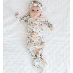 Knotted Gown 0m+ - Autumn Flowers Pajamas|Sleep Bags