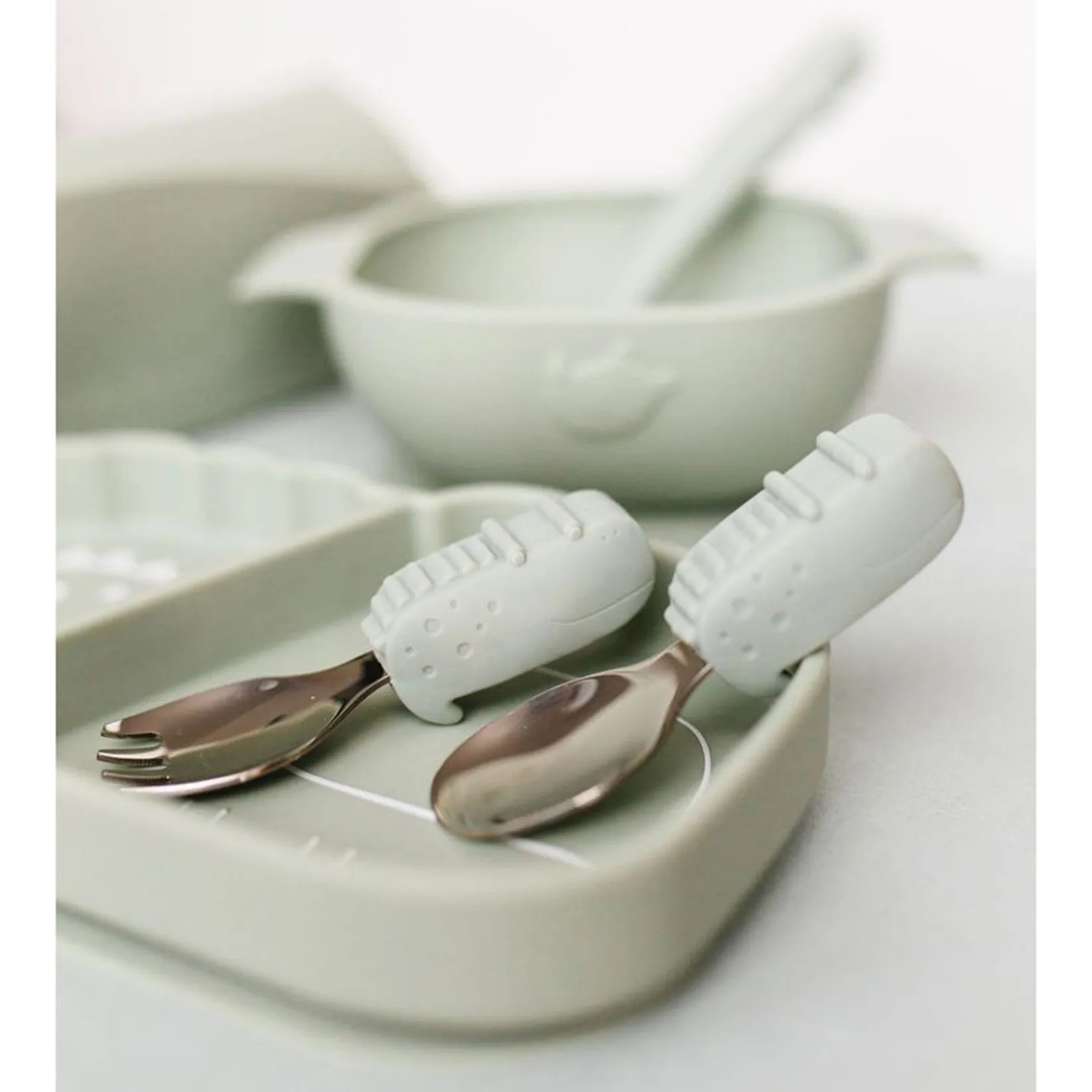 Online Learning Spoon and Fork Set - Alligator Kids Tableware|Plates & Placemats