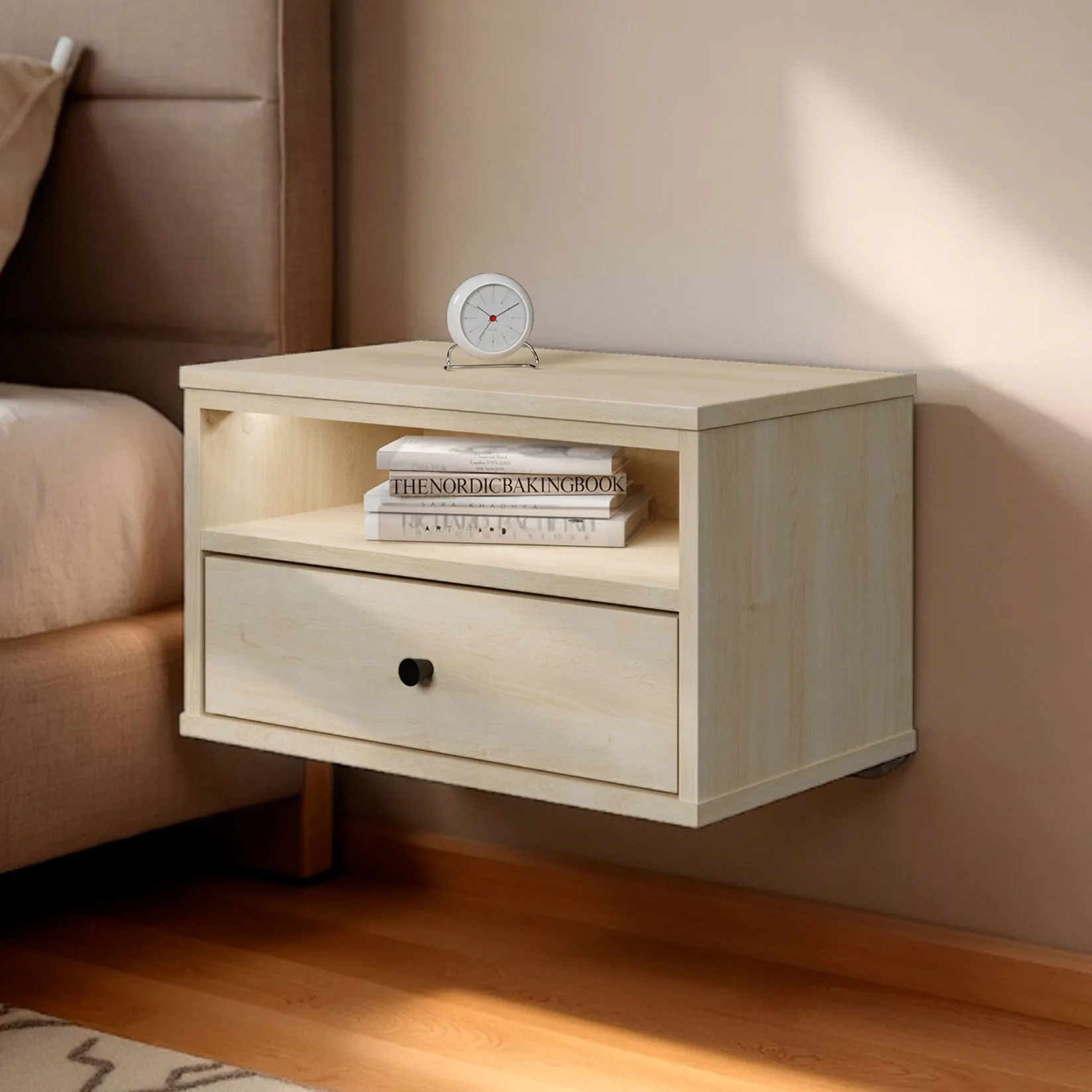 Nightstands>South Shore LED Nightstand - Sazena Bleached Oak