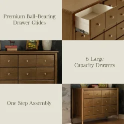 Hot Liberty 6-Drawer Assembled Dresser - Natural Walnut Storage Furniture
