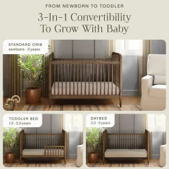 Liberty 3-in-1 Convertible Spindle Crib With Conversion Kit - Natural Walnut Cribs & Mattresses|Cribs & Mattresses