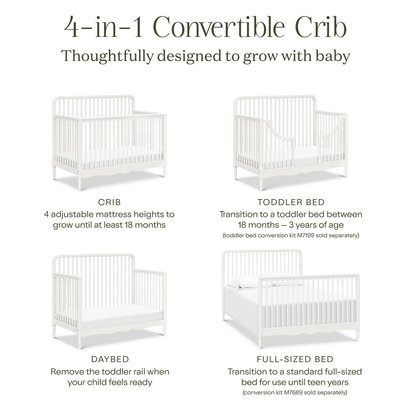 Cribs & Mattresses|Cribs & Mattresses>Namesake Liberty 4-in-1 Convertible Spindle Crib - Warm White