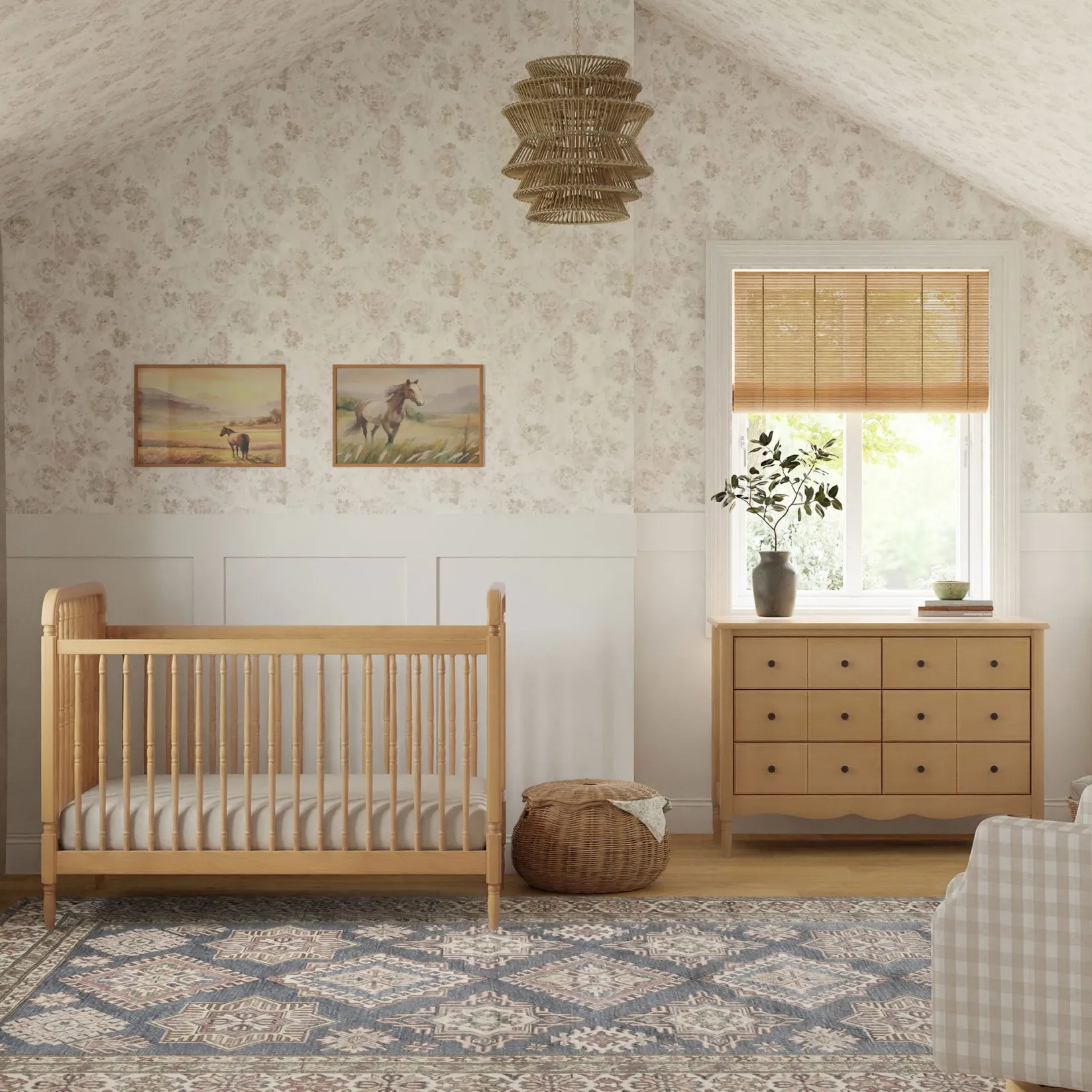 Liberty 3-in-1 Convertible Spindle Crib With Conversion Kit - Honey Cribs & Mattresses|Cribs & Mattresses